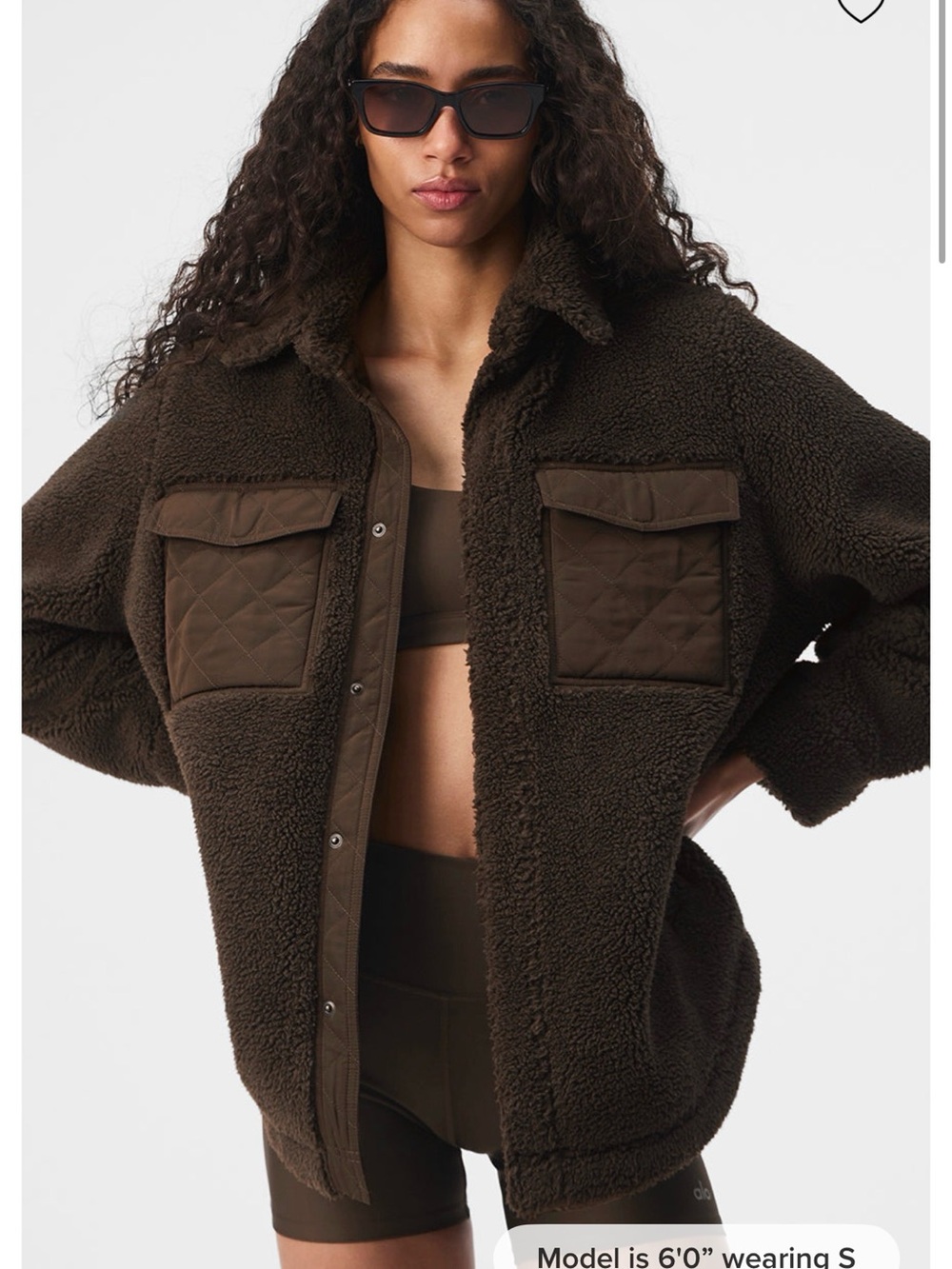 ALO Yoga Dark Brown Teddy Sherpa Jacket with Quilted Pockets
